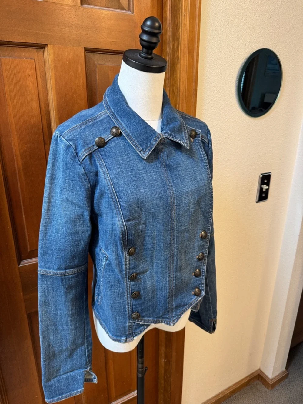 PRICE FIRM Free People Double-Button Military-Style Denim Jacket in Blue Size M - Picture 7 of 9